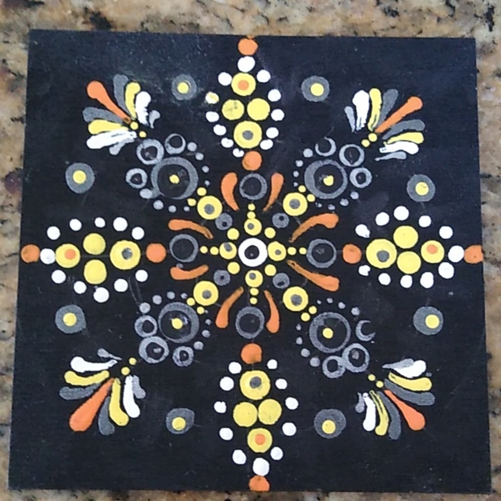 Hand Painted Mandala 4"x4" wood square